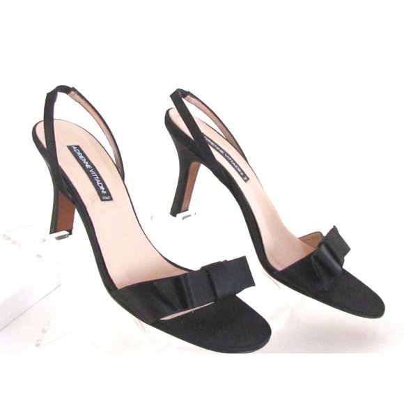 Adrienne Vittadini Black Satin Bow Detail High Heel Designer Sandals Size 8.5M - Picture 11 of 15